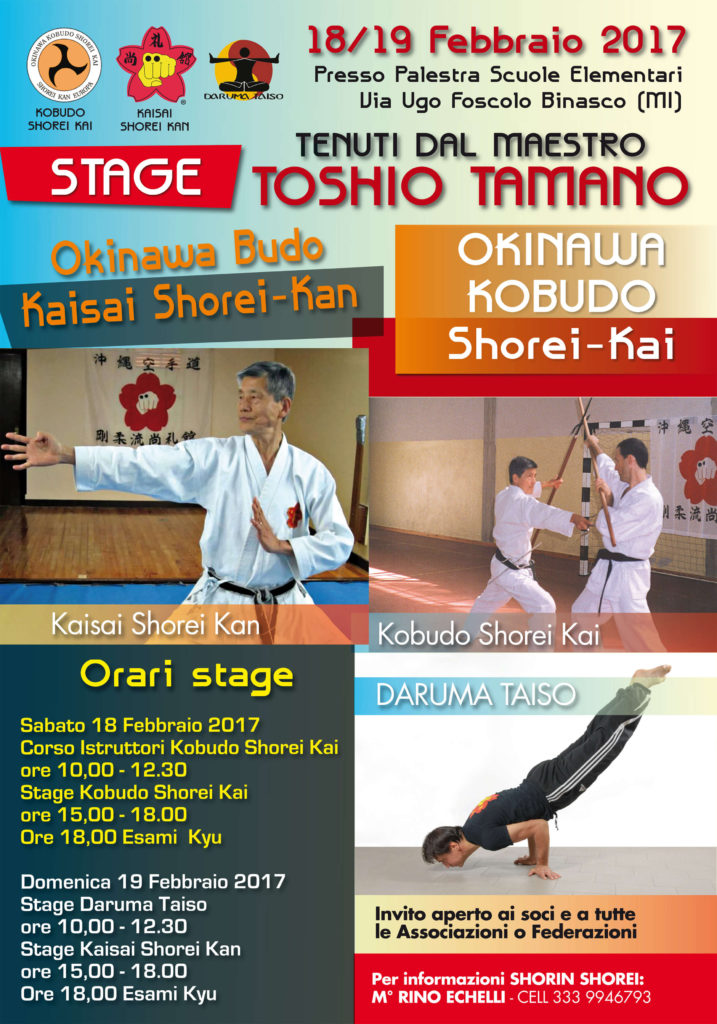 Stage di Karate (Kaisai) Goju Ryu per il 16 Febbraio 2020 a Binasco tenuto dal Maestro Echelli, Shihan dello Shorei Kan e C.N. 7° Dan.