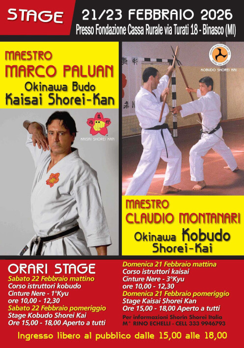 Stage di Karate (Kaisai) Goju Ryu per il 16 Febbraio 2020 a Binasco tenuto dal Maestro Echelli, Shihan dello Shorei Kan e C.N. 7° Dan.